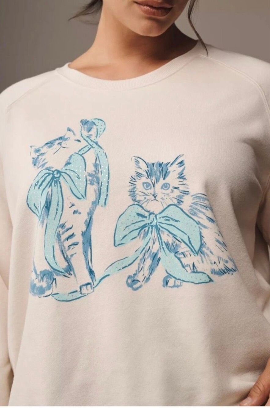 Anthropologie Maeve Animal Friends Crew Neck Pullover Sweatshirt Cream 2X NEW - Picture 11 of 12